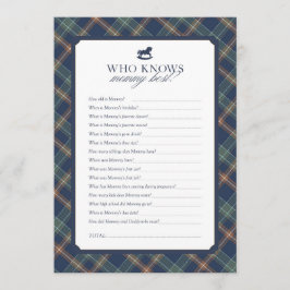 Cartão De Conselho Who Knows Mommy Best Baby Shower Game Navy Plaid