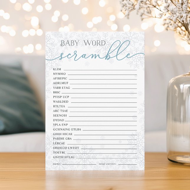 Cartão De Conselho Winter Baby Shower Word Scramble Game Card (Criador carregado)