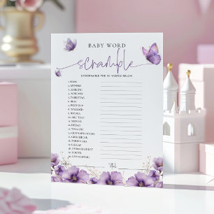 Cartão De Conselho Word Scramble Roxo Borboleta Bebê