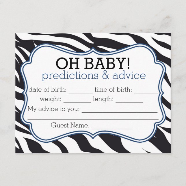 Cartão De Conselho Zebra e Blue Chevron Predictions & Advice Card (Frente)