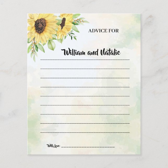 Cartão de Conselhos de Girassóis para Casal Feliz (Frente)
