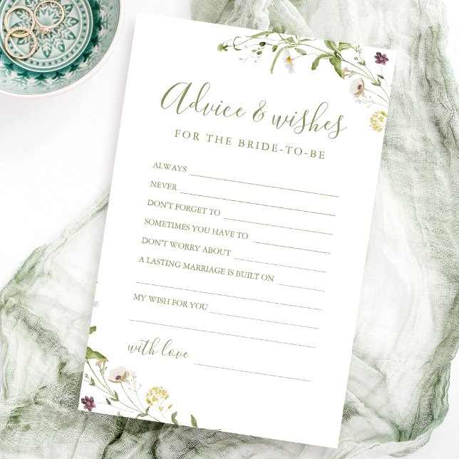 Cartão de conselhos e votos de casamento Elegant W (Elegant Wildflower wedding advice & wishes card)