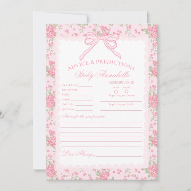 Cartão de Conselhos para Bebê com Flores Elegantes (Frente)
