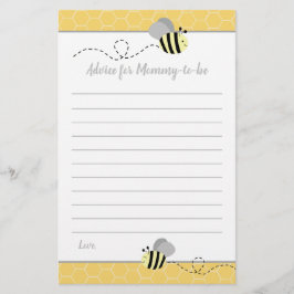 Cartão de conselhos para chá de bebê do Bumble Bee