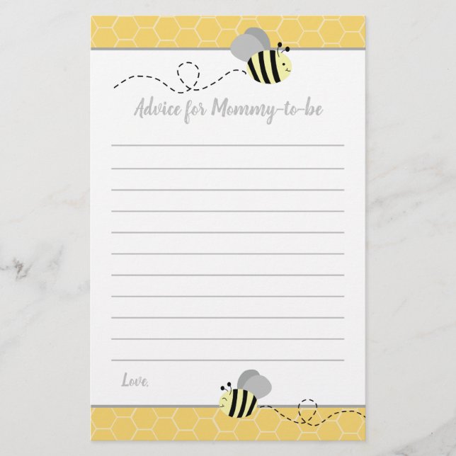 Cartão de conselhos para chá de bebê do Bumble Bee (Frente)