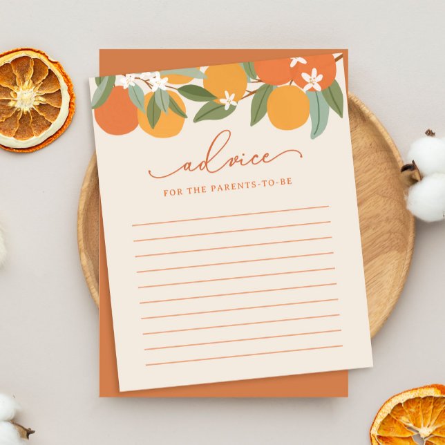 Cartão de conselhos para os pais no baby shower da (advice for the parents card with citrus theme)