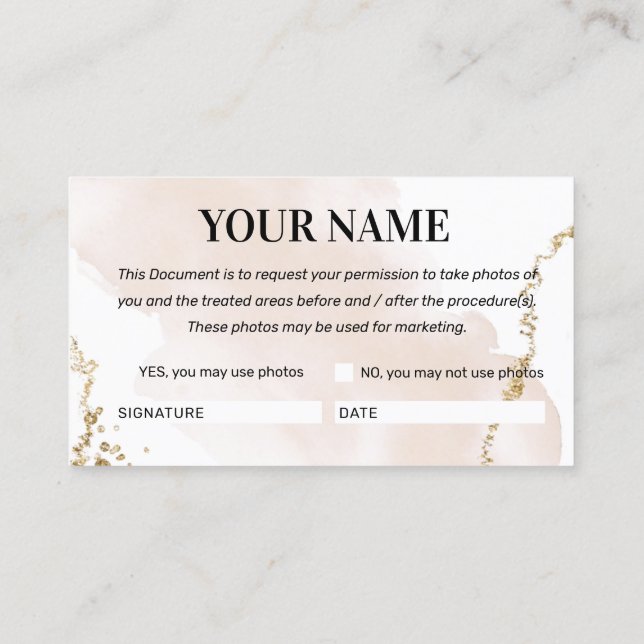 Cartão de Consentimento de Foto Dourada Moderno (Verso)