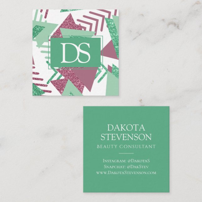 Cartão De Contato abstrato fresco dos anos 80 | Monograma em forma r (Frente/Verso)