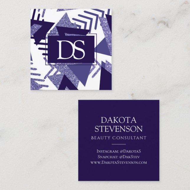 Cartão De Contato abstrato Legal dos anos 80 | Paixão Púrpura Forma  (Frente/Verso)