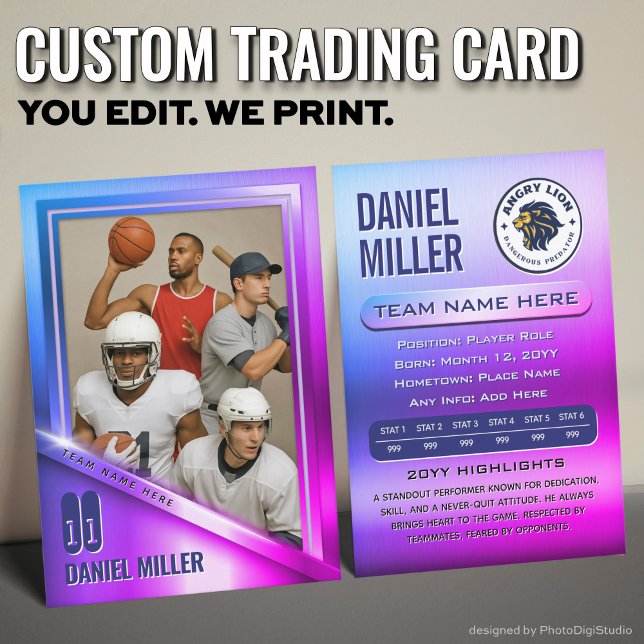 Cartão De Contato All Sports Custom Trading Card, Neon Chrome Steel  (Custom All Sports Trading Card, Stainless Steel Neon Chrome Trading Card )