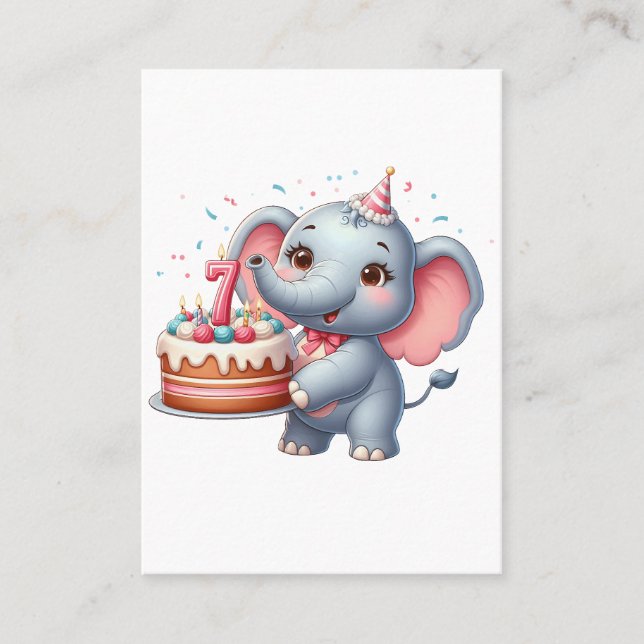 Cartão De Contato Aniversário de 7 anos do Elefante Fofo (Frente)