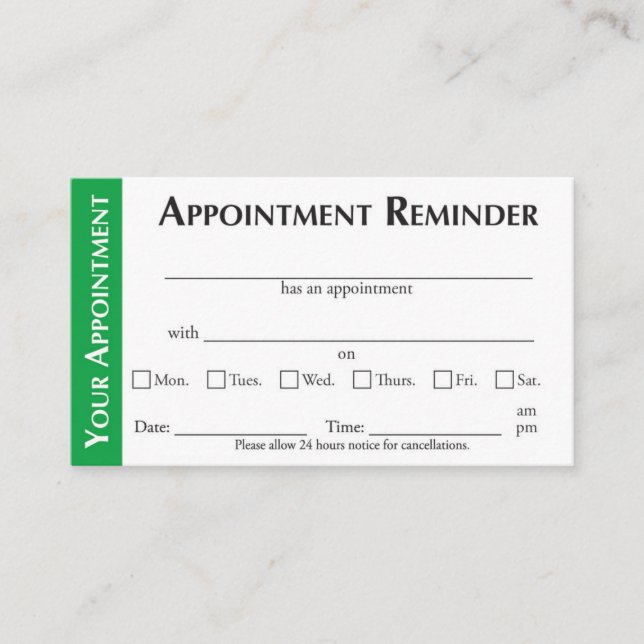 Cartão De Contato Appointment Reminder Cards - Green (Frente)