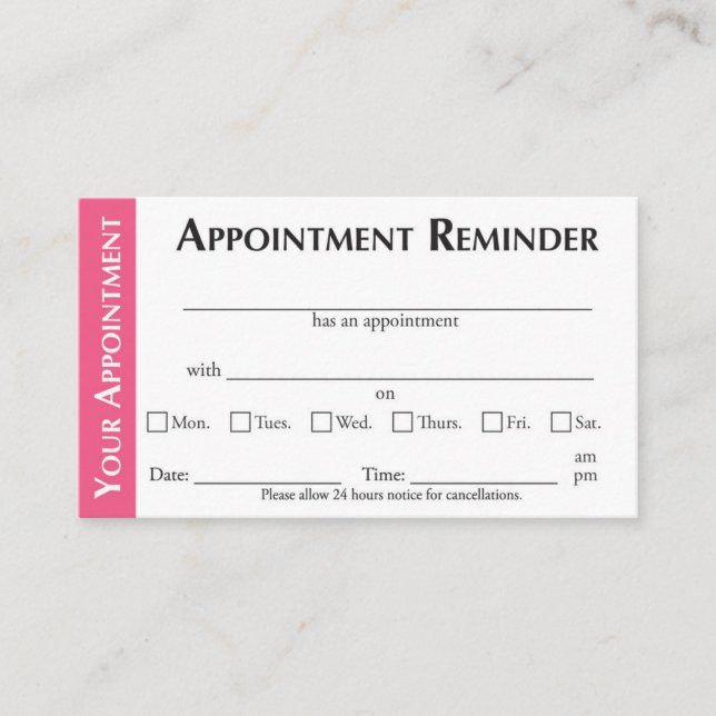 Cartão De Contato Appointment Reminder Cards - Pink (Frente)