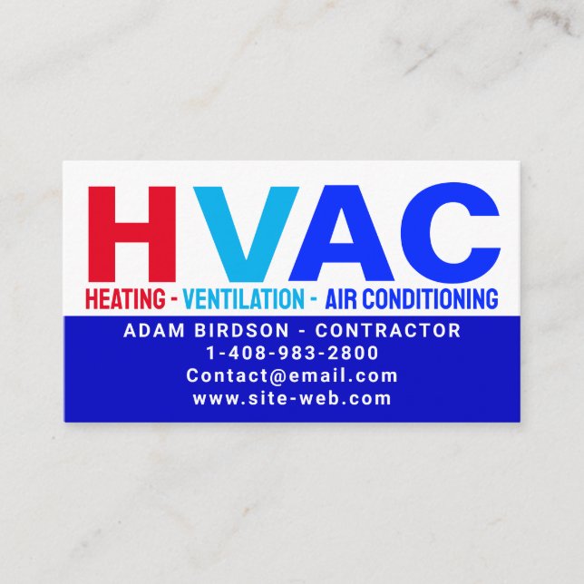 Cartão De Contato Aquecimento e ventilação e ar condicionado - HVAC (Frente)