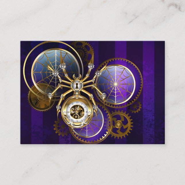 Cartão De Contato Aranha Steampunk no fundo roxo (Frente)