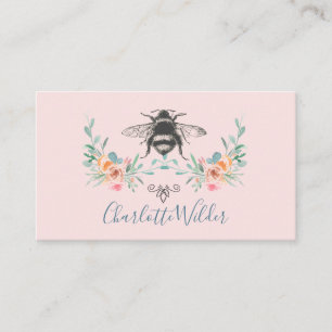 Cartão De Contato Assinatura de Script Personalizada Bee Floral Rosa