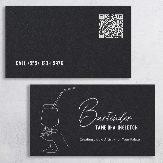 Cartão De Contato Barman Premium QR Personalizado (Custom QR Premium Bartender Calling Cards)