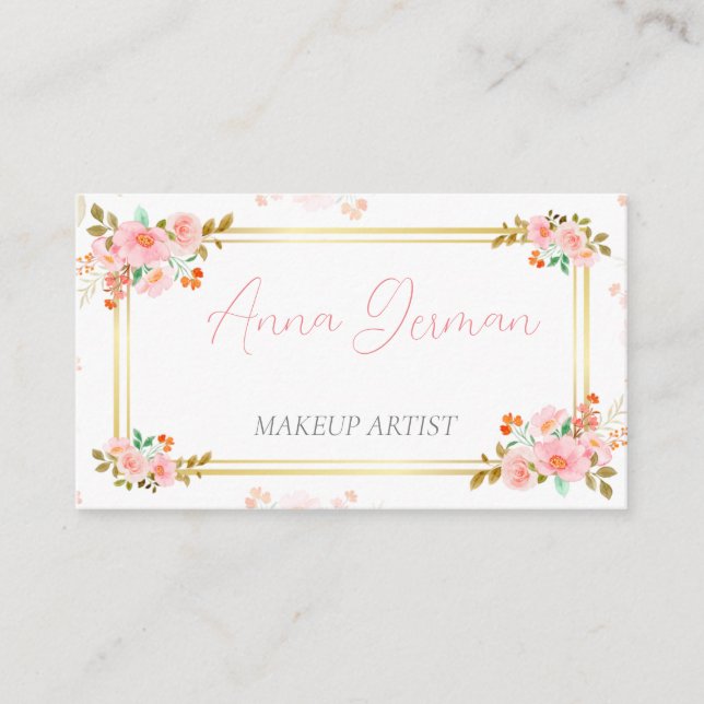 Cartão De Contato belo design com ouro e flores (Frente)