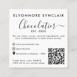Cartão De Contato Black Script Chocolatier Brand Event QR Code