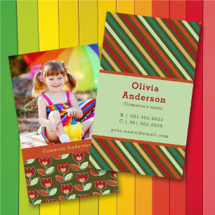 Cartão De Contato Blooms De Tulipas Retro E Mamães De Foto Padrão De