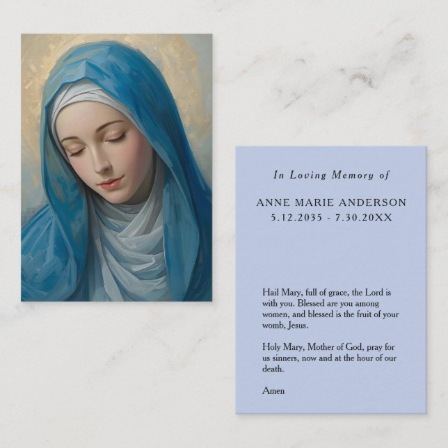 Cartão De Contato Blue VIrgin Mary Memorial Card (Frente/Verso)