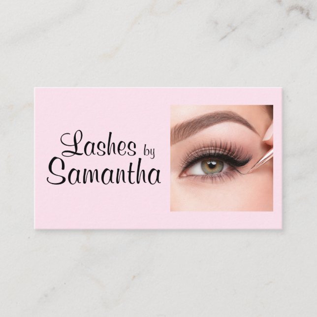 Cartão De Contato Blush Rosa Preto Script Foto Maquiagem (Frente)