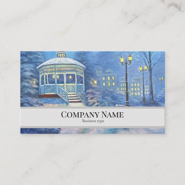 Cartão De Contato Business Card with painting of winter gazebo  (Frente)