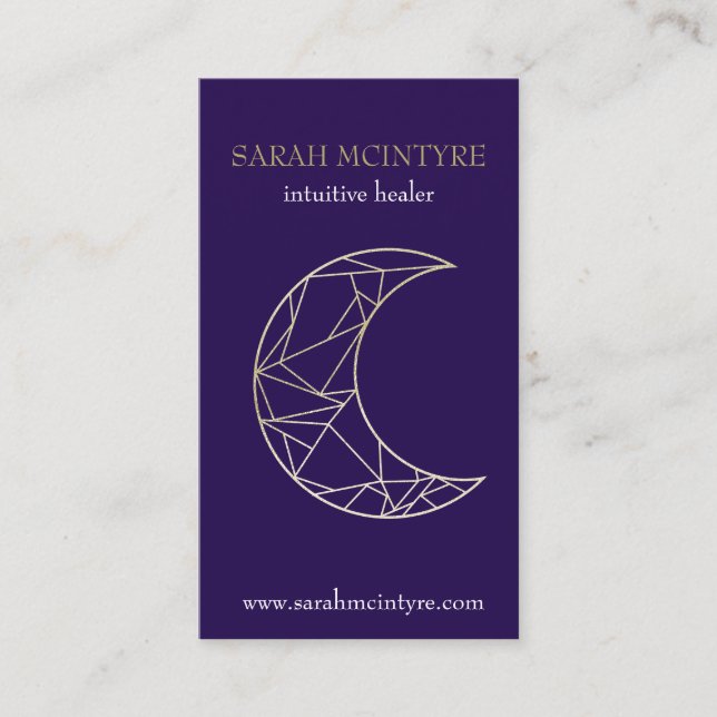 Cartão De Contato Calor Psíquico da Lua Celestial Dourada e Roxal (Frente)