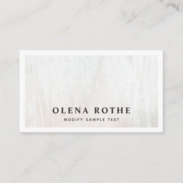 Cartão De Contato Chamada Profissional de Madeira Branca Chic (Frente)