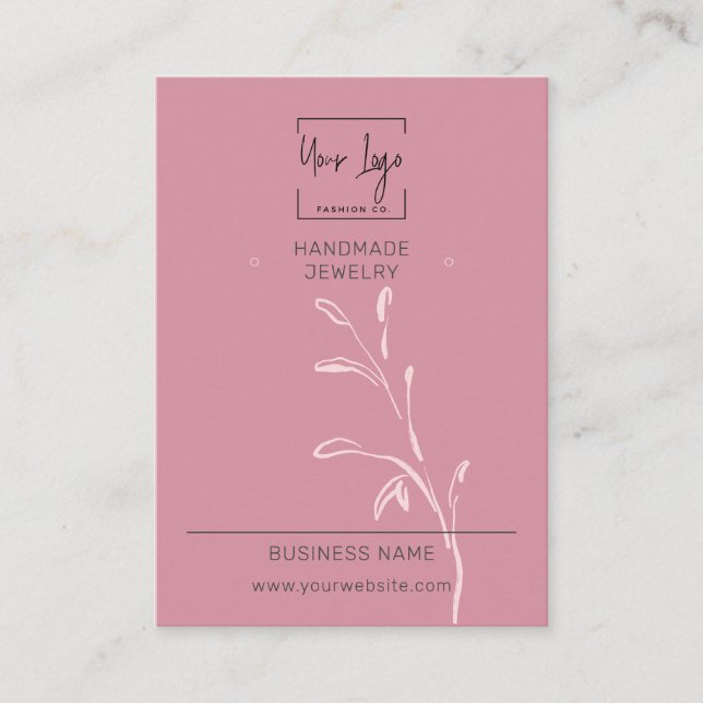 Cartão De Contato Chic Dusky Pink Leaf QR Jewelry Placa (Frente)