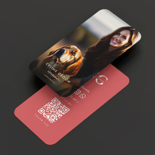 Cartão De Contato Coral Fotográfico do Cão de Almoço de Pet Moderno