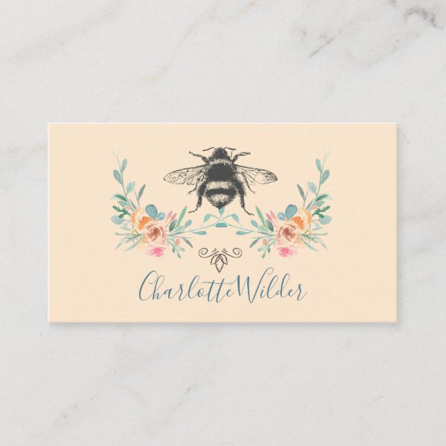 Cartão De Contato Creme Floral de Bee Personalizado por Assinatura d (Frente)