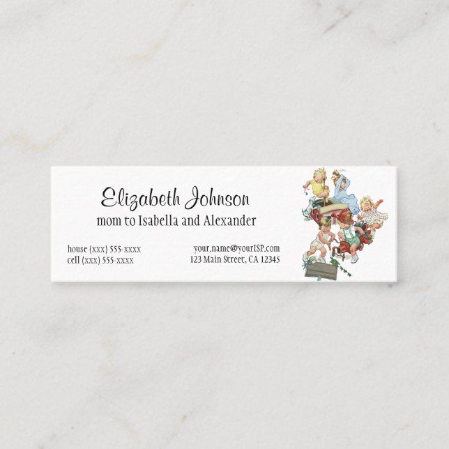 Cartão De Contato Crianças Vintage Brincando com Bombeiros (Frente)