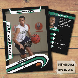 Cartão De Contato Cromo de Basquete em Preto Verde Vibrante