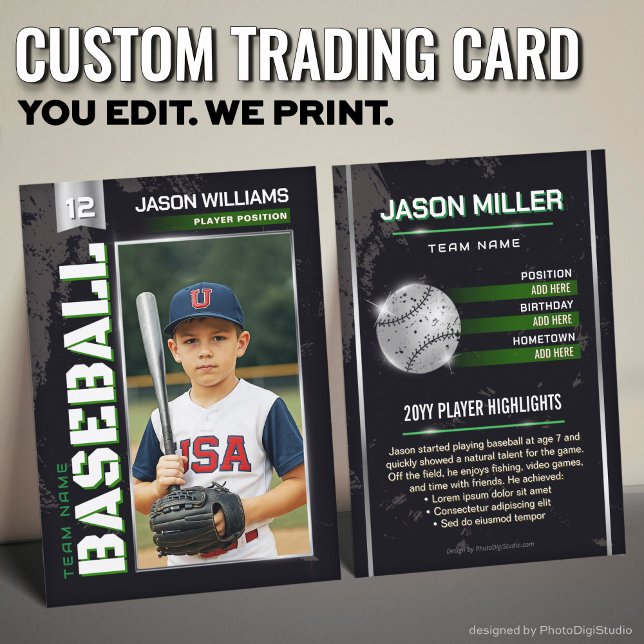 Cartão De Contato Custom Baseball Trading Card, Green Power Player (Custom Baseball Trading Card, Green Power Player Card)