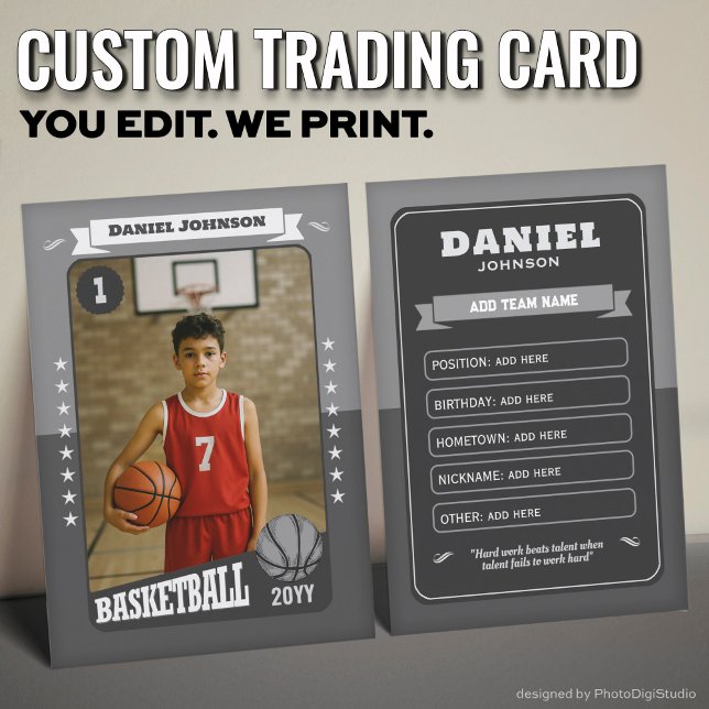 Cartão De Contato Custom Basketball Trading Card, Gray Retro Player (Custom Basketball Trading Card, Gray Retro Player Card)