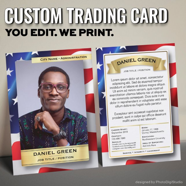 Cartão De Contato Custom Public Service Trading Card, American Flag  (Custom Public Service Trading Card, American Flag Card)