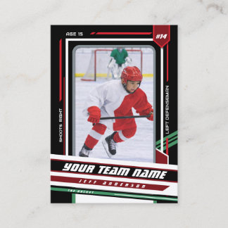 Cartão De Contato Custom Red & Black Ice Hockey Player Card
