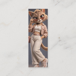 Cartão De Contato Design de Personagem de Gato Animado 3D Chic e Ele