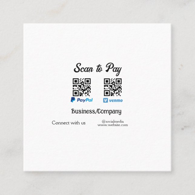Cartão De Contato Digitalize para pagar código q r paypal venmo adic (Frente)