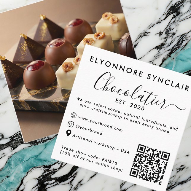 Cartão De Contato Elegant Script Chocolatier Brand Photo QR Code (Criador carregado)