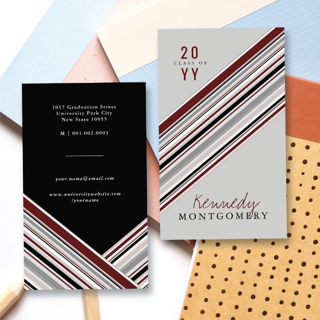 Cartão De Contato Elegante Graduado Moderno Listras Finas Castanhas  (Stylish Preppy Brown Pin Stripes Modern Graduate's Calling / Name Card @ zazzle.com/color_therapy)