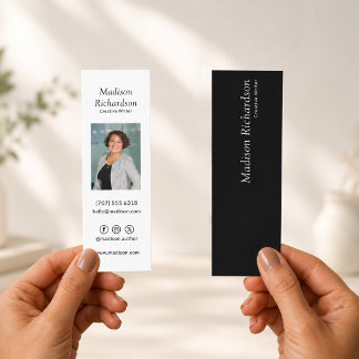 Cartão De Contato Escritor Moderno Foto Minimalista Preto Branco
