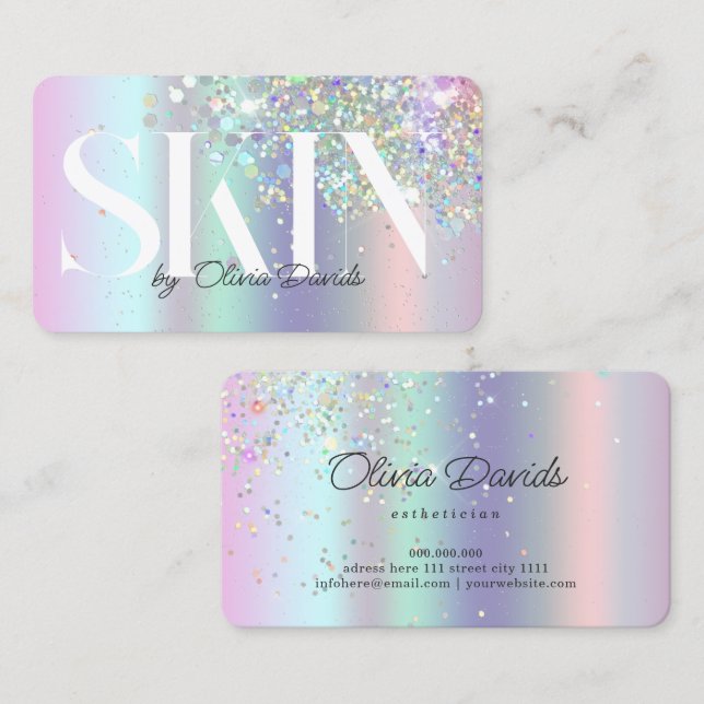 Cartão De Contato Estheticista Skincare Salon Holographic Glitter (Frente/Verso)