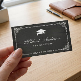 Cartão De Contato Estudante do Formando branco preto clássico