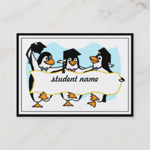 Cartão De Contato Feliz Graduação de Pinguins de Dança com Banner