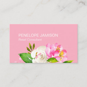 Cartão De Contato Floral Rosa Coral Moderna 