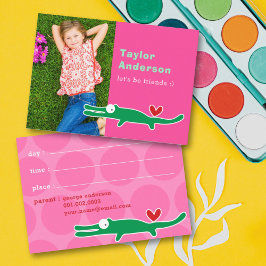 Cartão De Contato Foto do jacaré verde de animação bonita Data de re