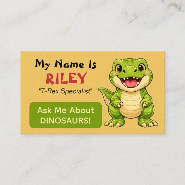 Cartão De Contato Fun Personalized Kids Dinosaur Theme  (Frente)
