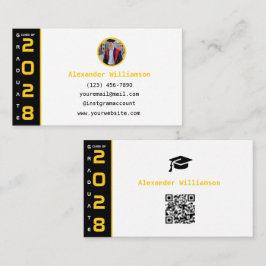 Cartão De Contato Graduação Código QR Amarelo Preto Moderno Graduaçã